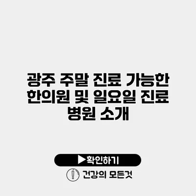 광주 주말 진료 가능한 한의원 및 일요일 진료 병원 소개