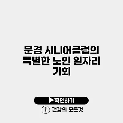 문경 시니어클럽의 특별한 노인 일자리 기회